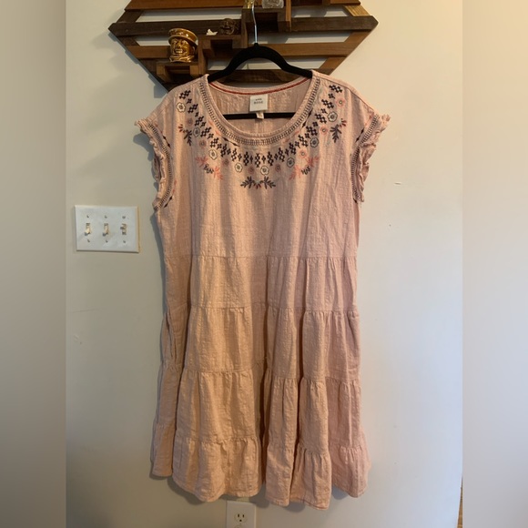Know Rose Embroidered Dress with Cap Sleeve,  100% cotton, light pink - Picture 1 of 3